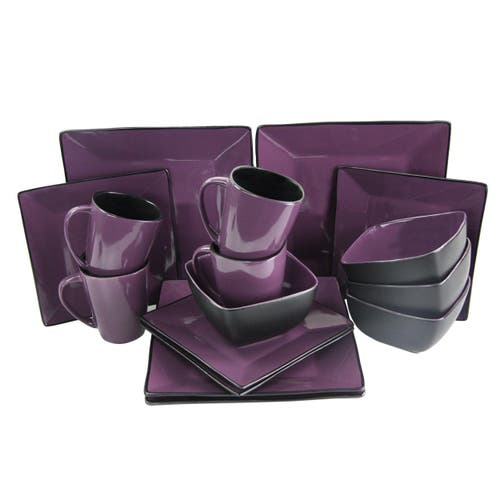Elama Mulberry Loft 16 Piece Modern Premium Stoneware Dinnerware Set With Complete Settings For 4 In Purple