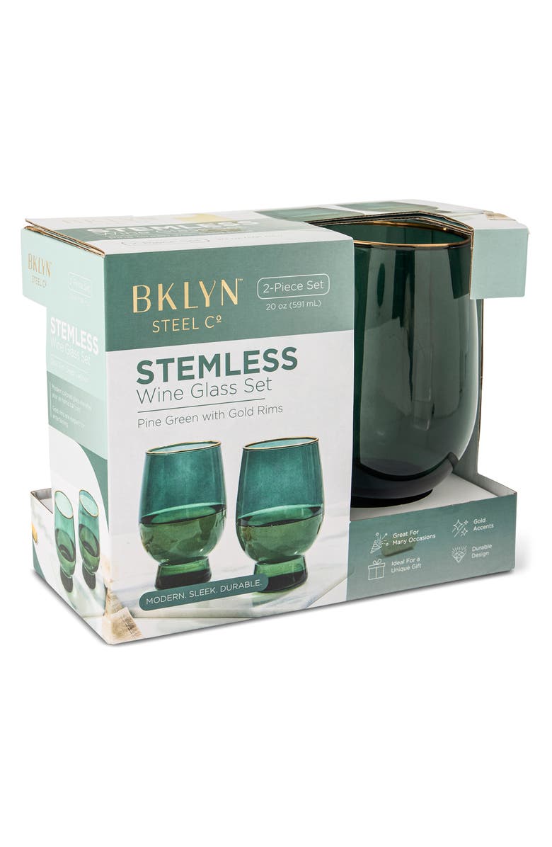 Brooklyn Steel Co. 2-Pack Stemless Wine Glass Set, Alternate, color, Green