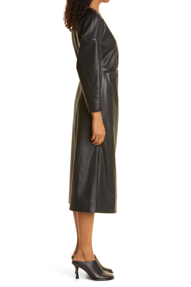 Proenza Schouler Faux Leather Long Sleeve Wrap Dress, Alternate, color, BLACK