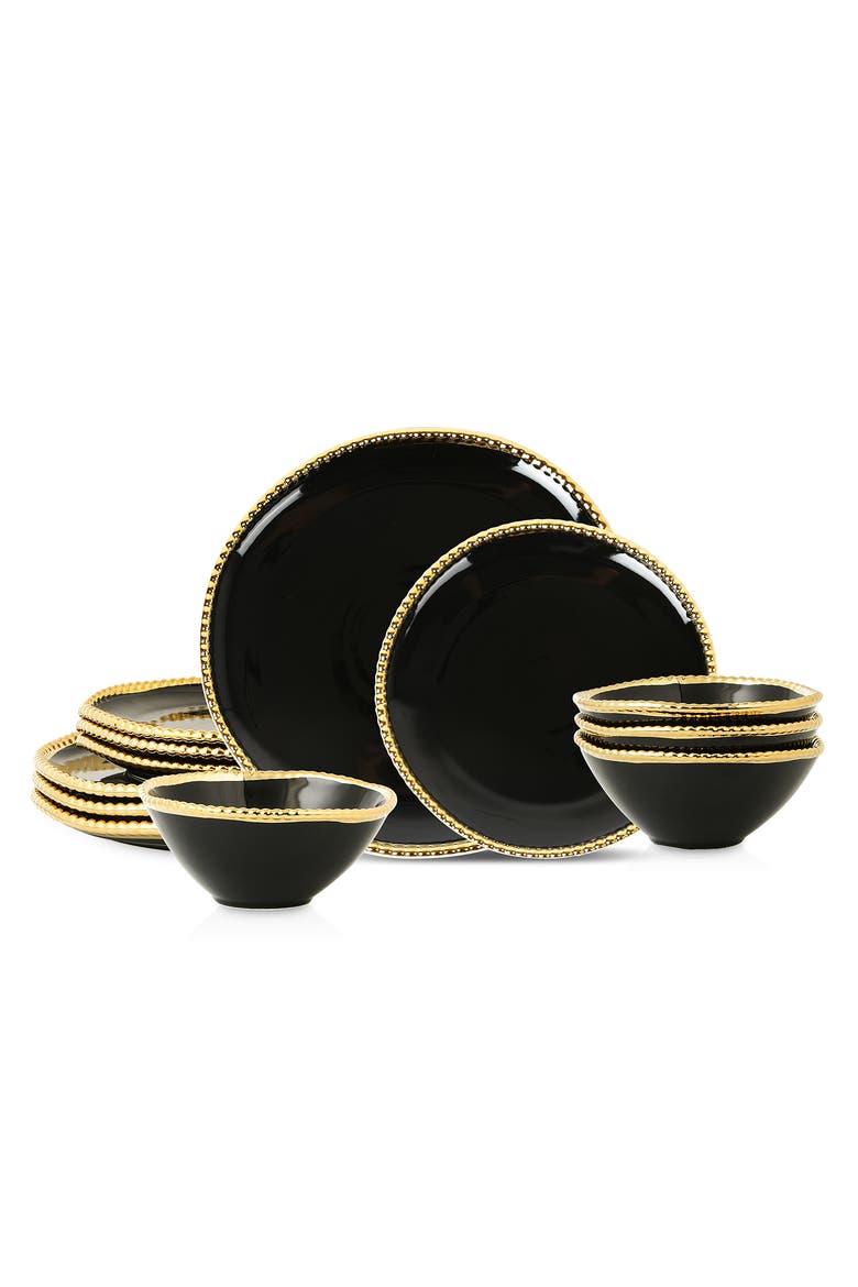 Akoya Porcelain 12-Piece Dinnerware Set, Main, color, Black