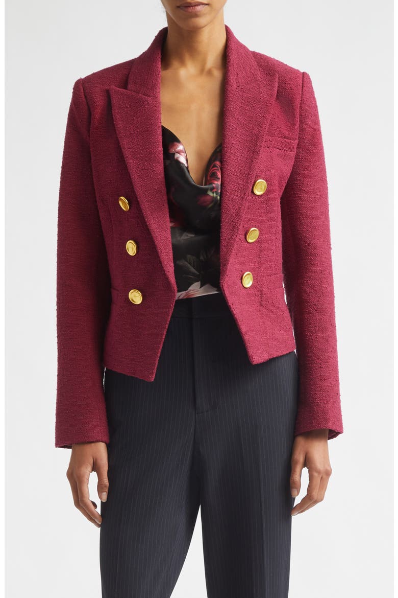 Brooke Texture Double Breasted Crop Blazer, Main, color, RHODODENDRON/ BLURRED ROSE