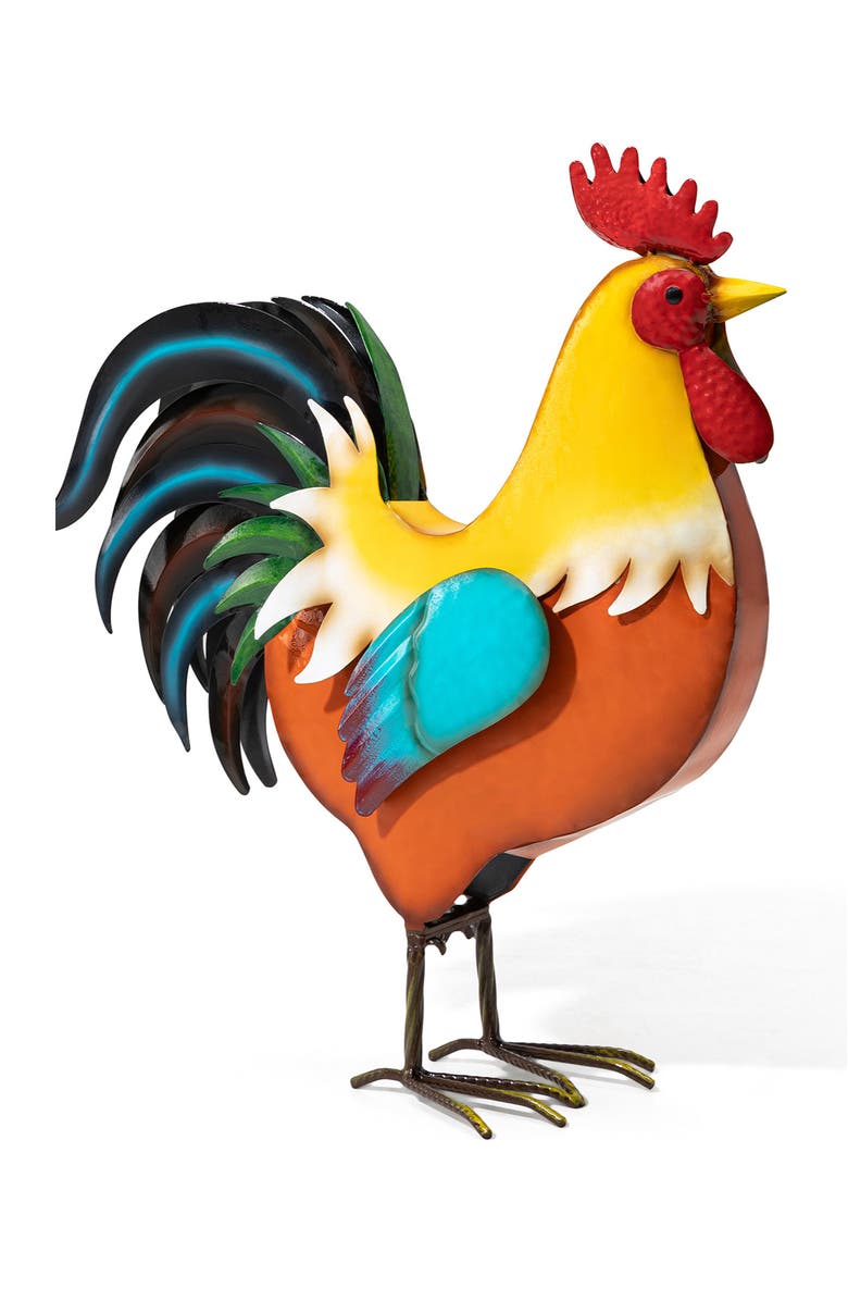 Glitzhome 21"H Metal Rooster Garden Statue Indoor Outdoor Sculpture, Alternate, color, Orange