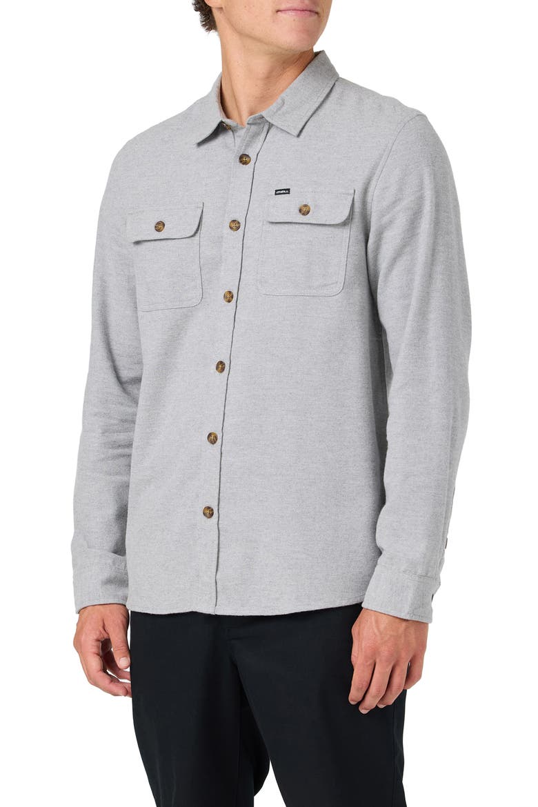 Regent Solid Cotton Flannel Button-Up Shirt, Alternate, color, HEATHER GREY