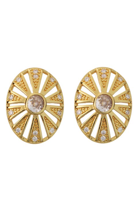 Crystal Starburst Oval Stud Earrings