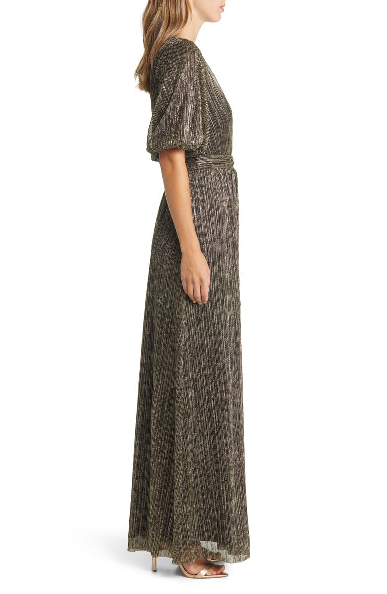 Eliza J Metallic Puff Sleeve Faux Wrap Maxi Dress | Nordstrom