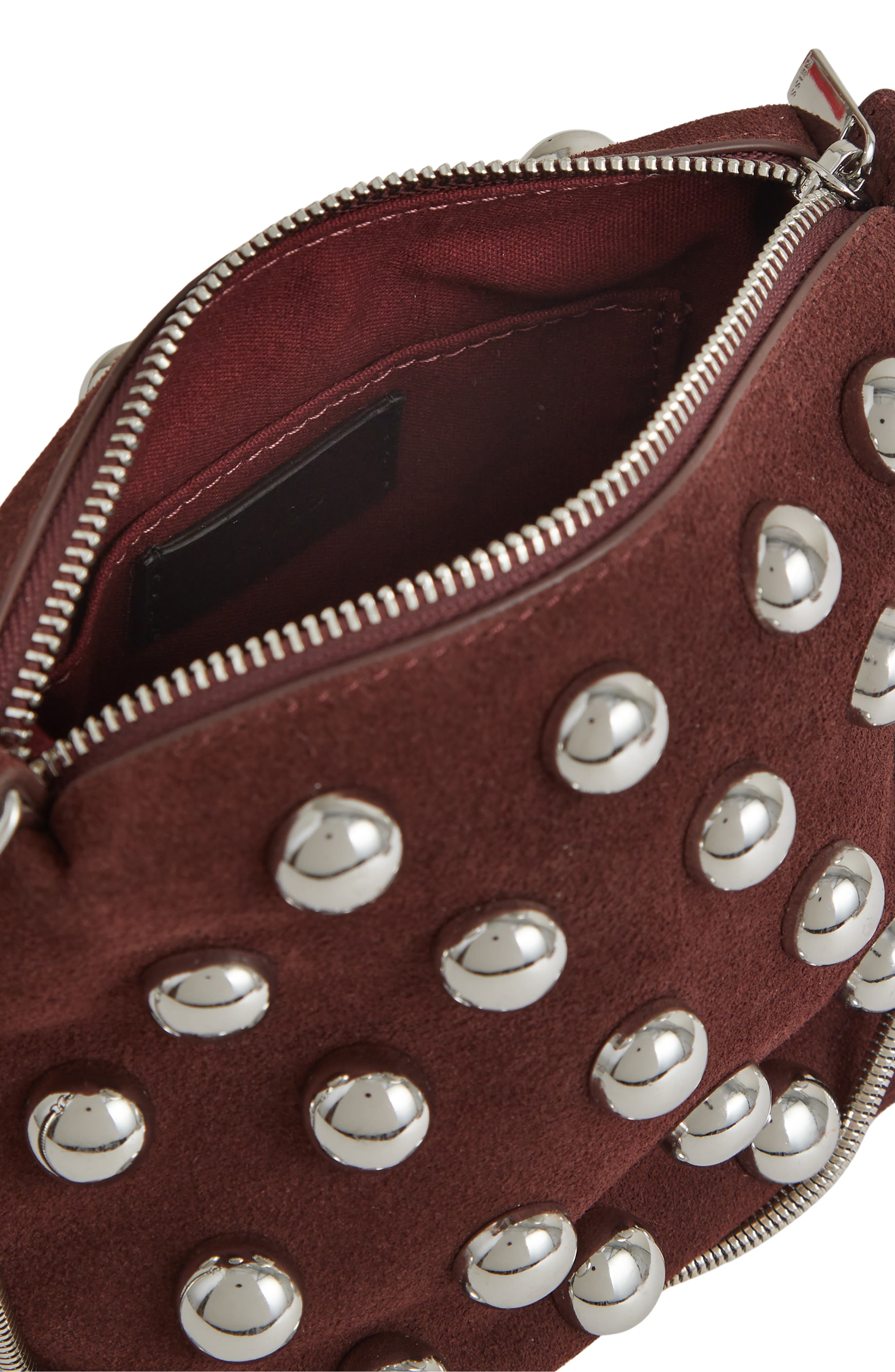 Reiss Leandra Studded Suede Clutch, Alternate, color, Oxblood