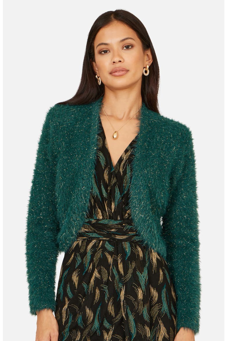 Metallic Fluffy Eyelash Bolero, Alternate, color, Green