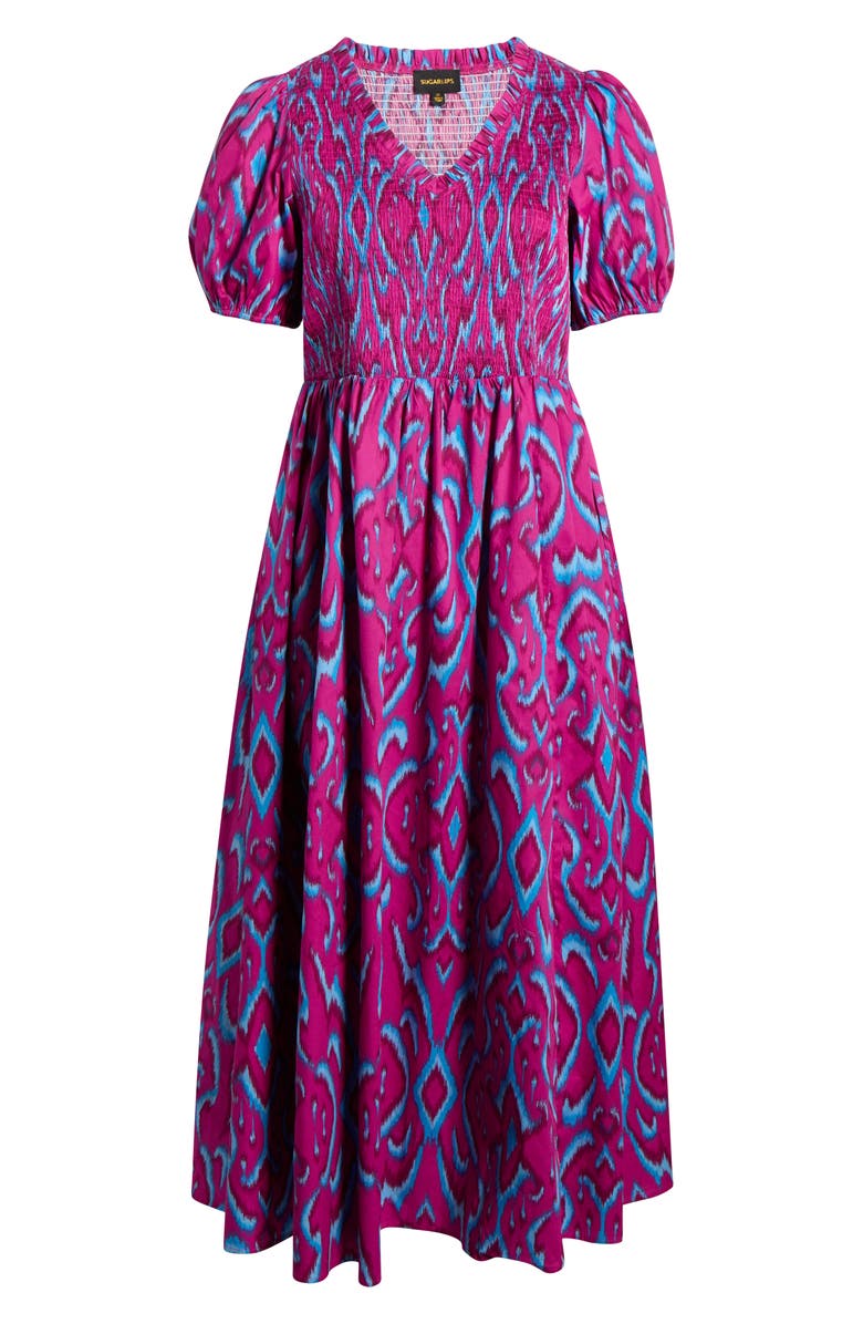 SUGARLIPS Ivani Abstract Brenty Smocked Maxi Dress, Alternate, color,