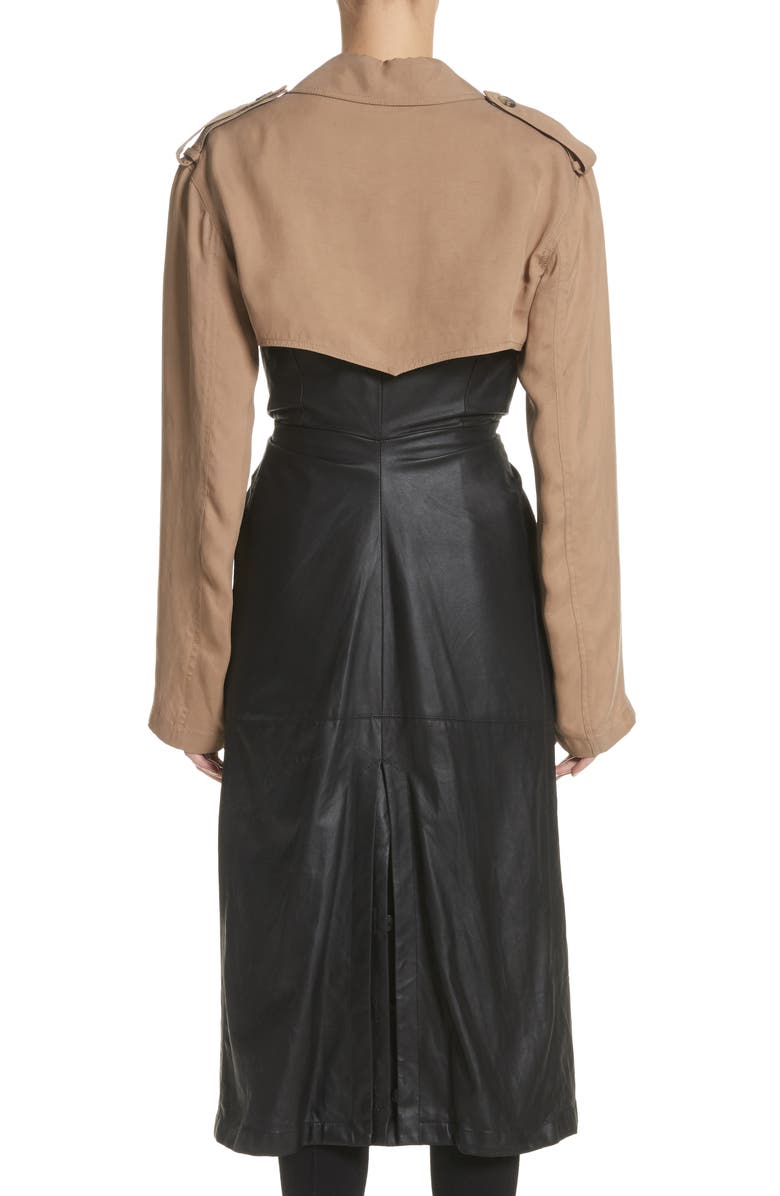 Alexander Wang Tie Front Leather & Twill Trench Coat, Alternate, color, 