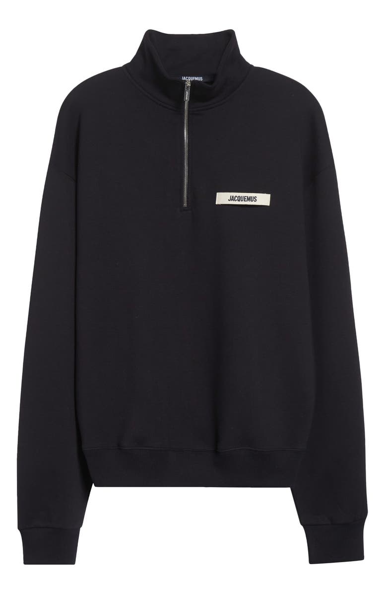 Jacquemus Le Camionneur Gros Grain Half Zip Fleece Sweatshirt, Alternate, color, Black