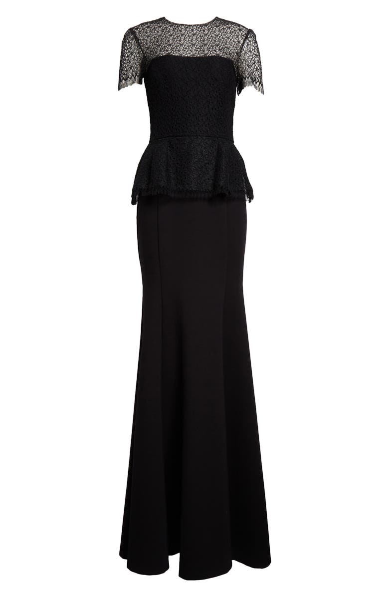 Jason Wu Collection Mixed Media Embroidered Lace Peplum Gown, Alternate, color, Black