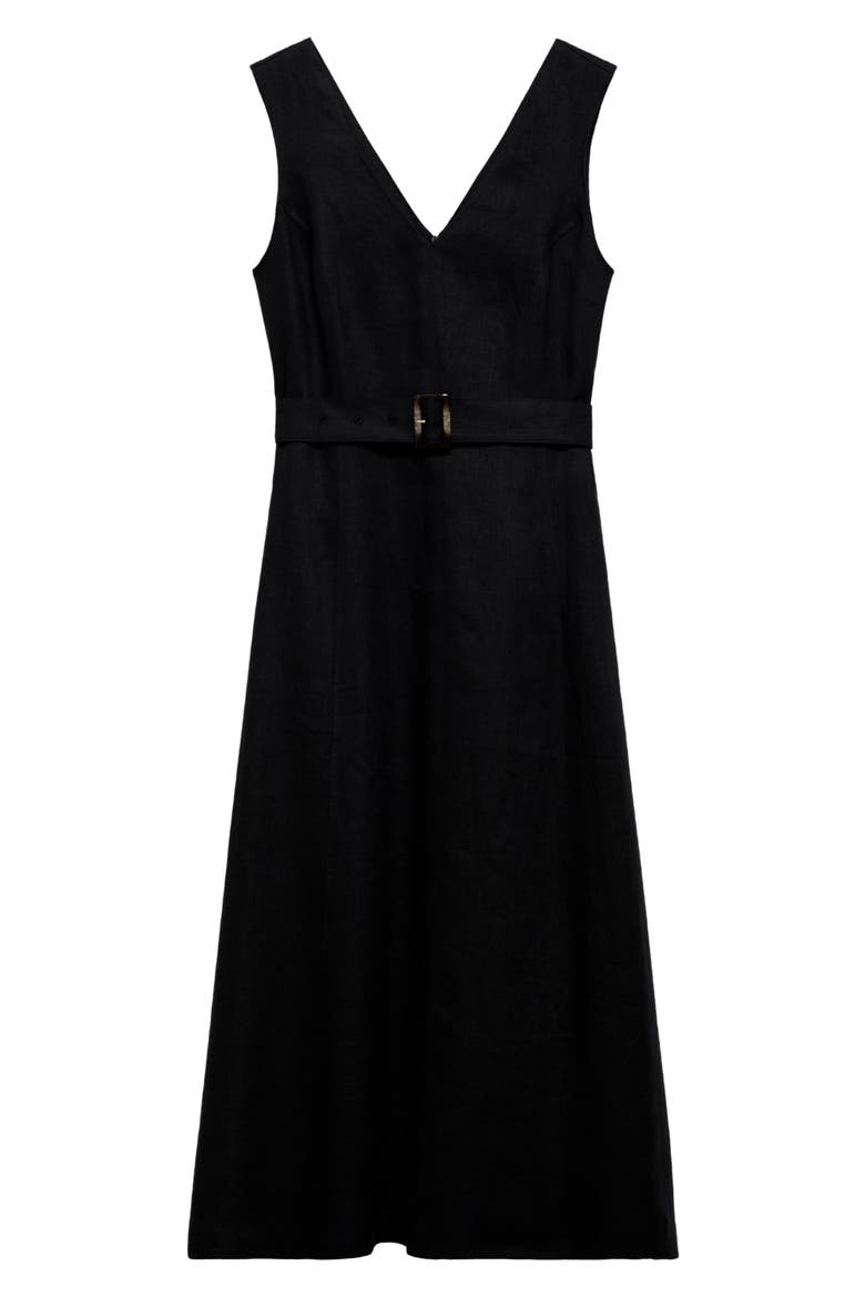 Belted Linen Dress, Alternate, color, BLACK