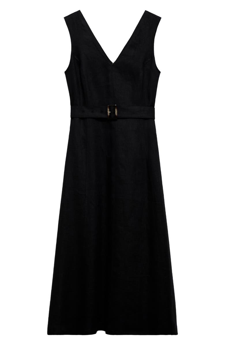 MANGO Belted Linen Dress, Alternate, color, Black