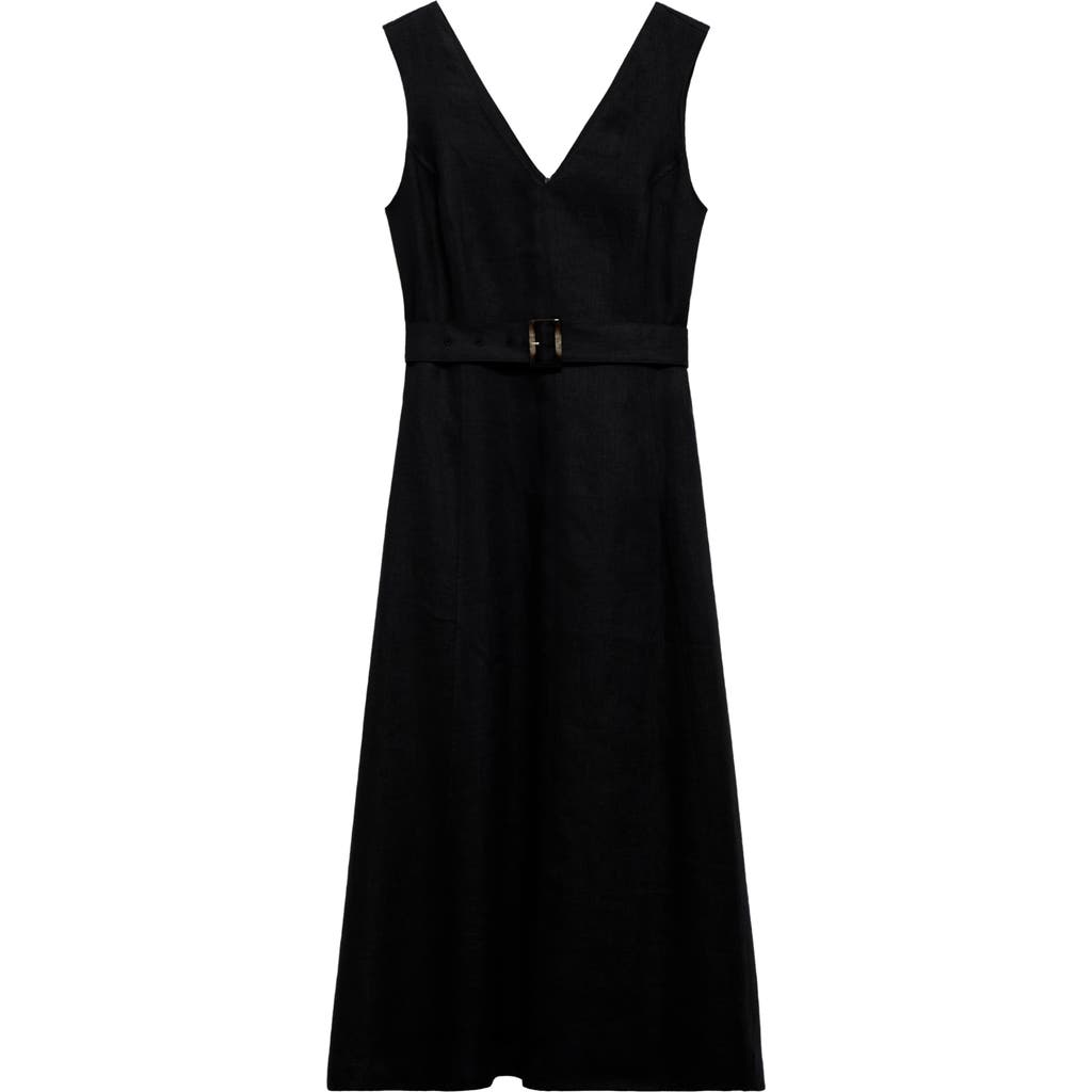 Mango Belted Linen Dress In Black