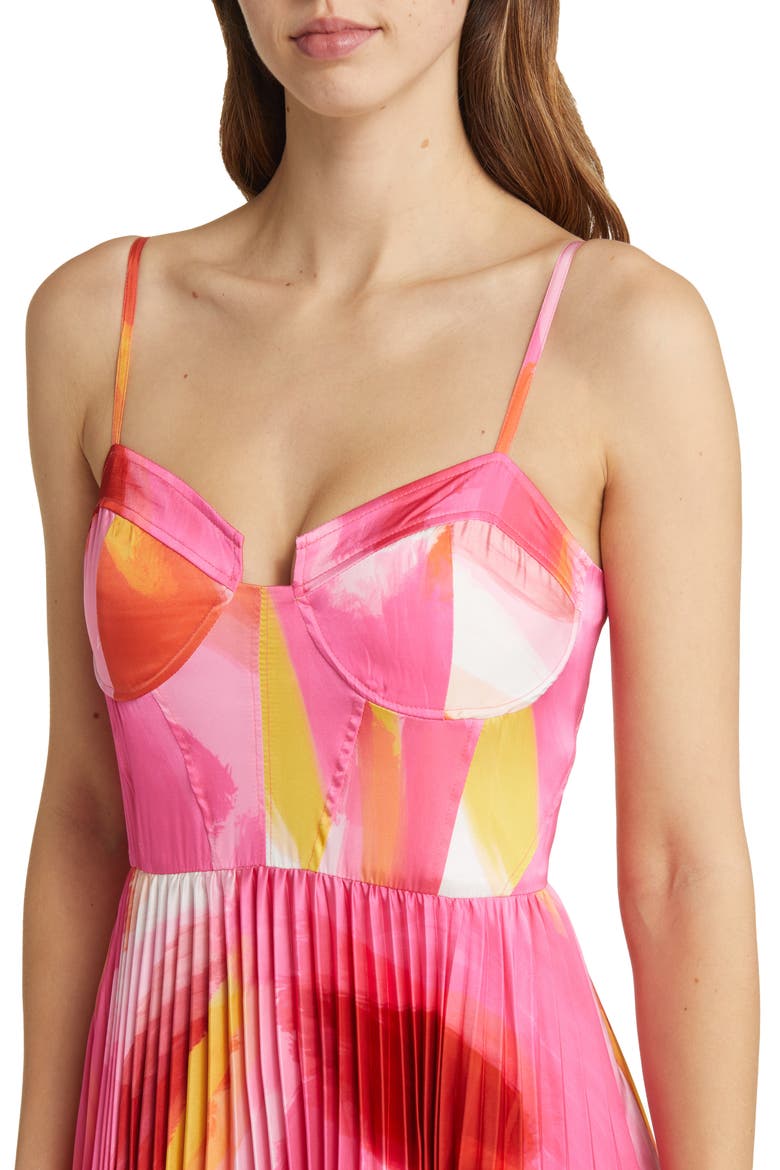 Mali Bustier Pleated Satin Gown, Alternate, color, PINK BRUSHSTROKE SATIN