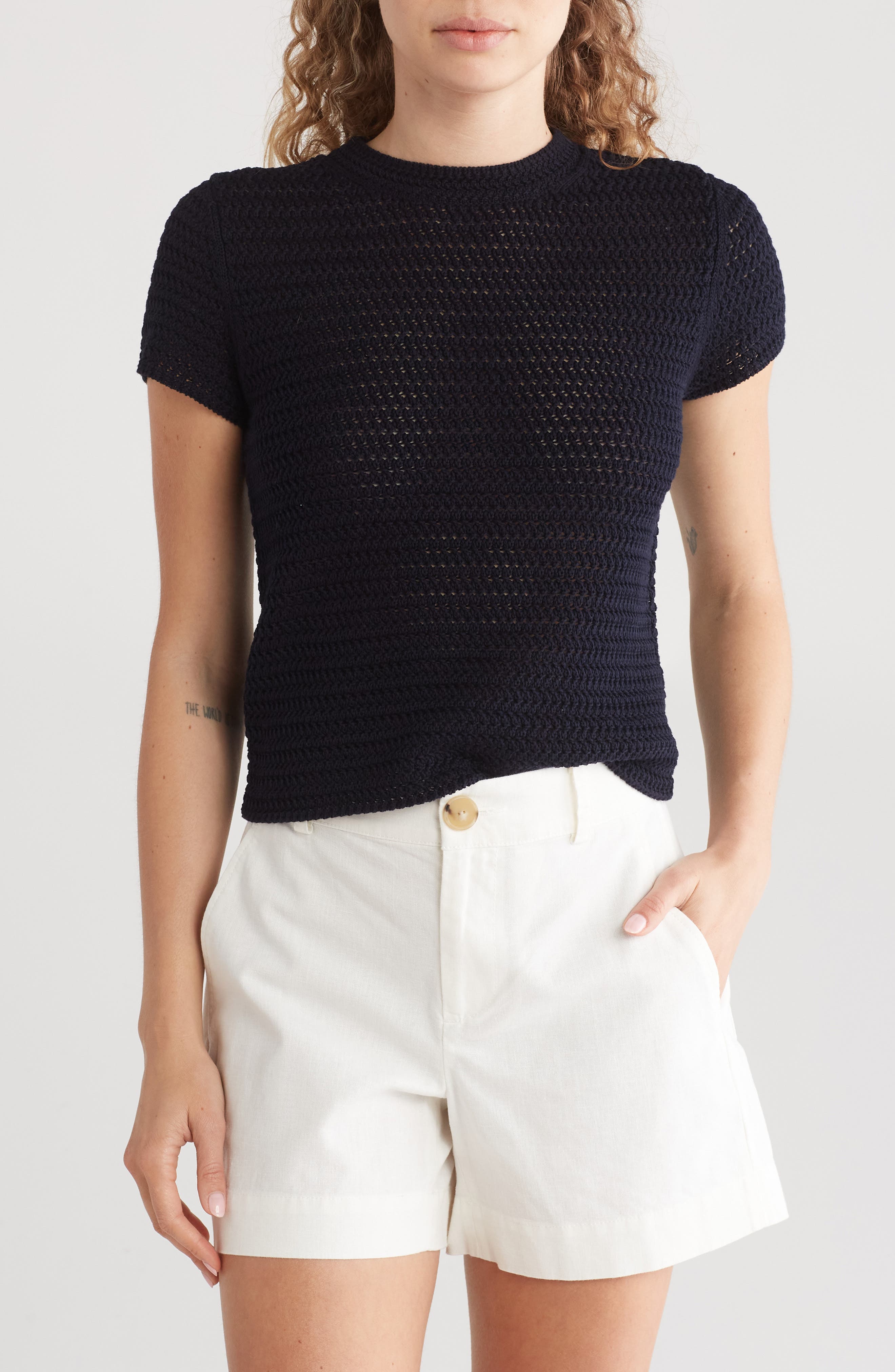Vince Cotton Crochet Crewneck T-Shirt