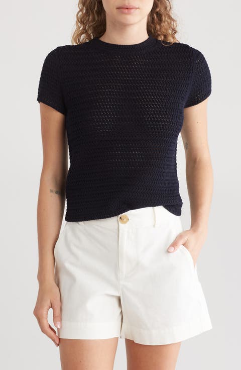 Cotton Crochet Crewneck T-Shirt