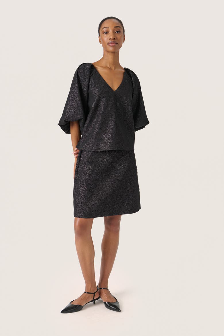 SLCahlina V-neck Balloon Sleeves Blouse, Alternate, color, Gun Metal