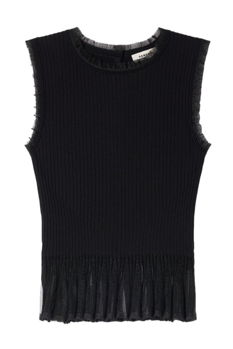 Ruffled ottoman knit sweater, Alternate, color, Black