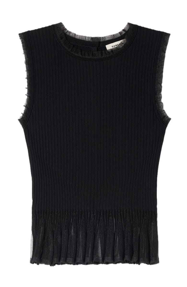SANDRO Ruffled ottoman knit sweater, Alternate, color, Black