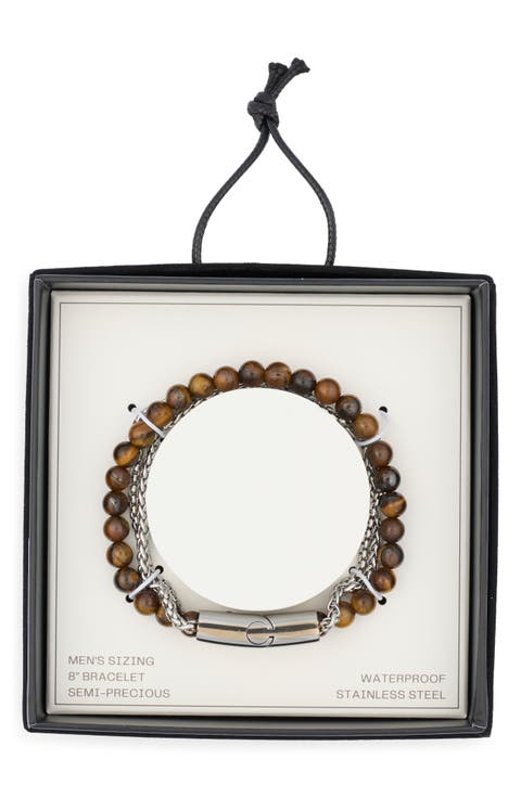 Men's Stone Bead & Chain Bracelet