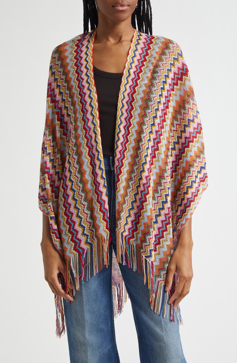 Missoni Metallic Zigzag Knit Cape, Main, color,