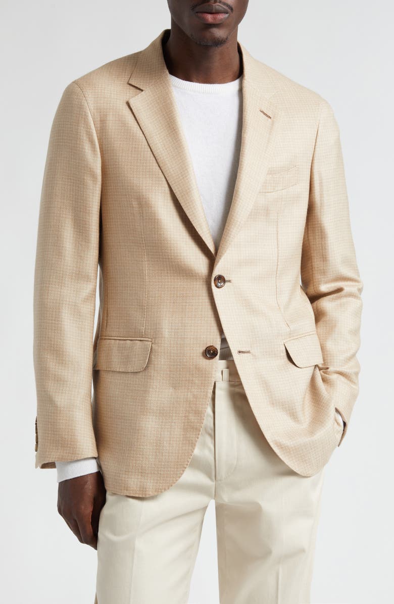 ZEGNA Microcheck Cashmere & Silk Blazer, Main, color, 