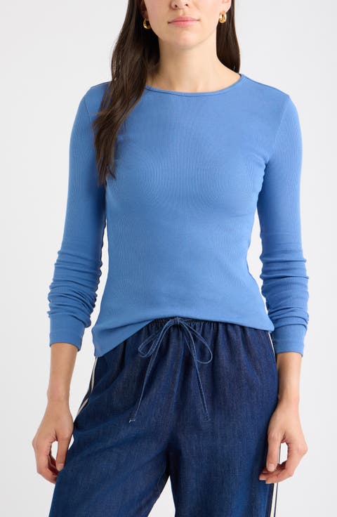 Rib Crewneck Long Sleeve Top