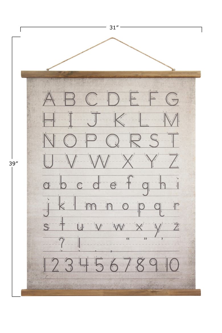 Canvas and Wood Scroll Wall Decor with Alphabet, Numbers and Jute Hanger, Multicolor, Alternate, color, Natural