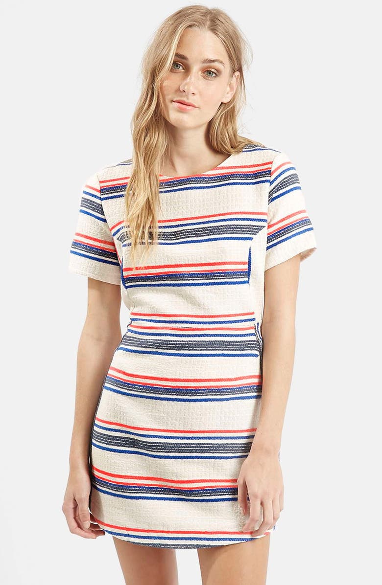 Topshop Stripe Jacquard A-Line Dress, Alternate, color, 