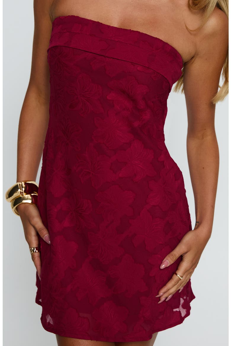 Phillipa Strapless Floral Jacquard Minidress, Alternate, color, BURGUNDY FLORAL