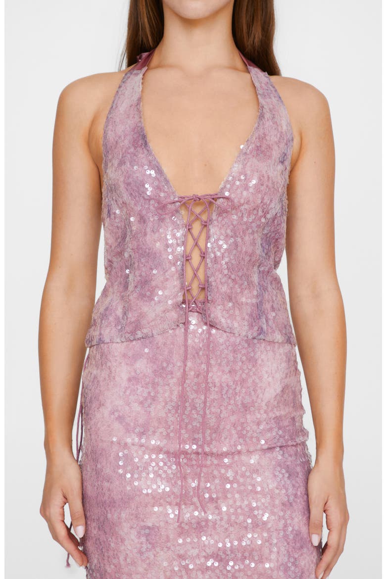 Sequin Lace-Up Halter Top, Main, color, PINK