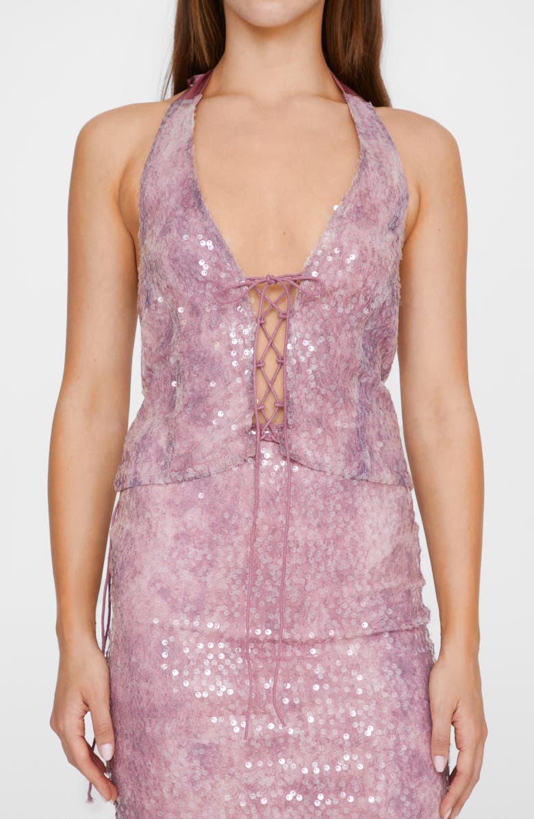 NASTY GAL Sequin Lace-Up Halter Top, Main, color, 