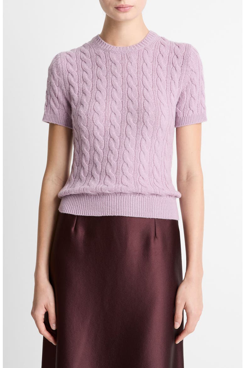 Cable Short Sleeve Sweater, Main, color, AMETHYST