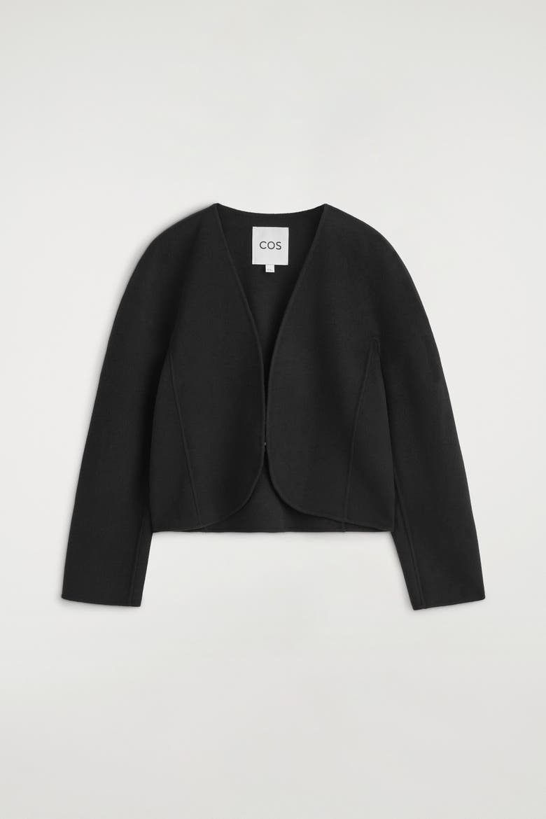 Cropped Double-faced Wool-blend Blazer, Alternate, color, BLACK