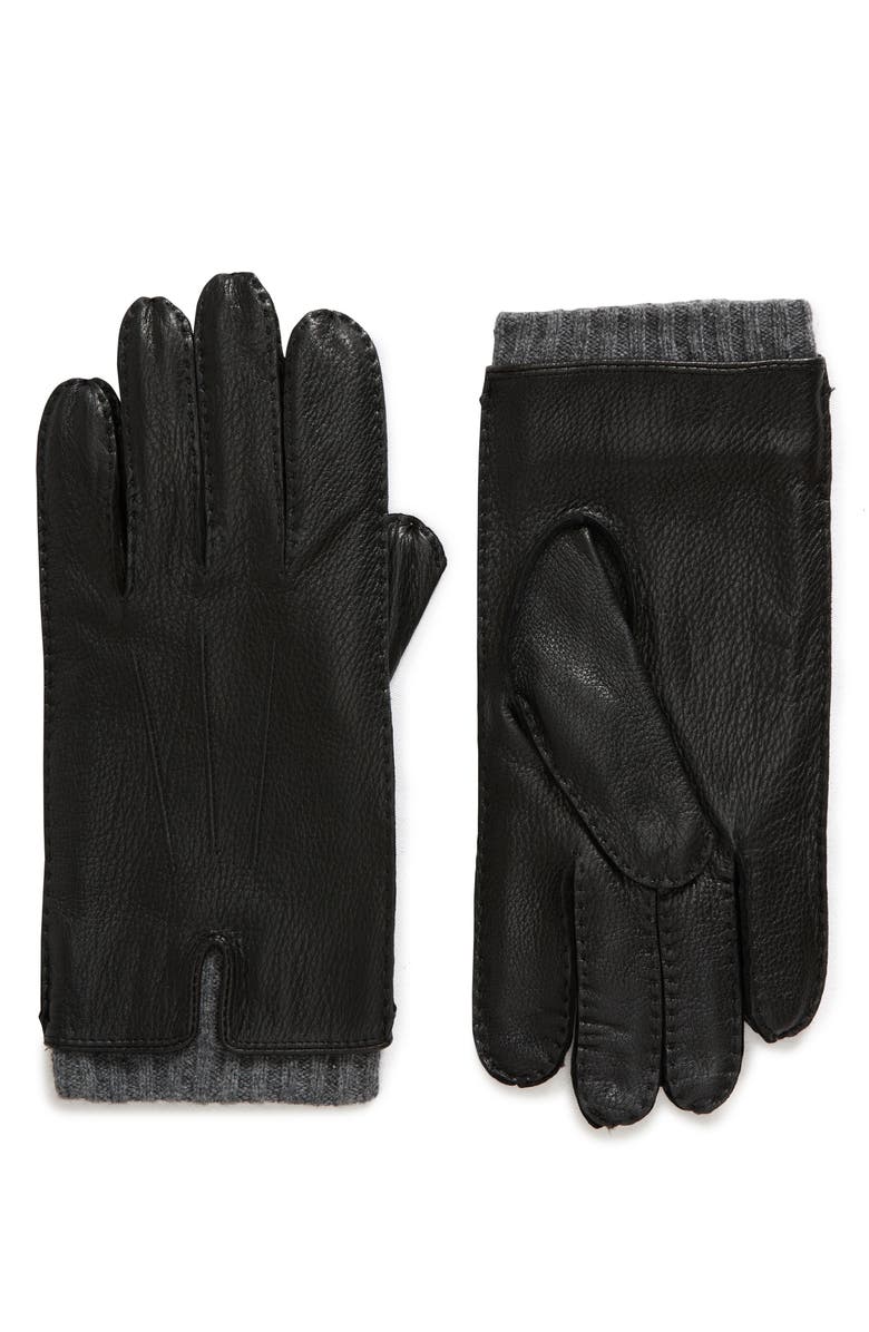 Vince Cashmere Cuff Leather Gloves, Main, color, Charcoal