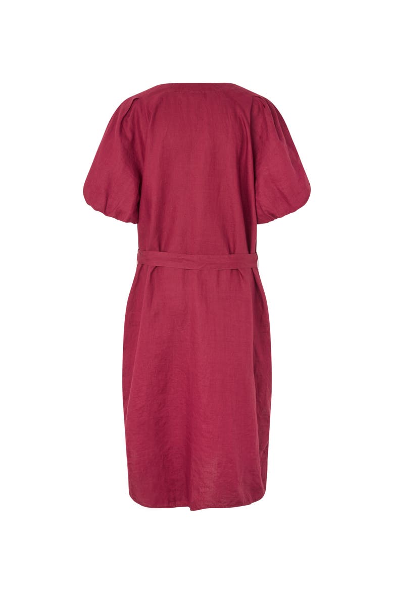 Manalirae Linen V-Neck Puff Sleeve Dress, Alternate, color, Beet Red