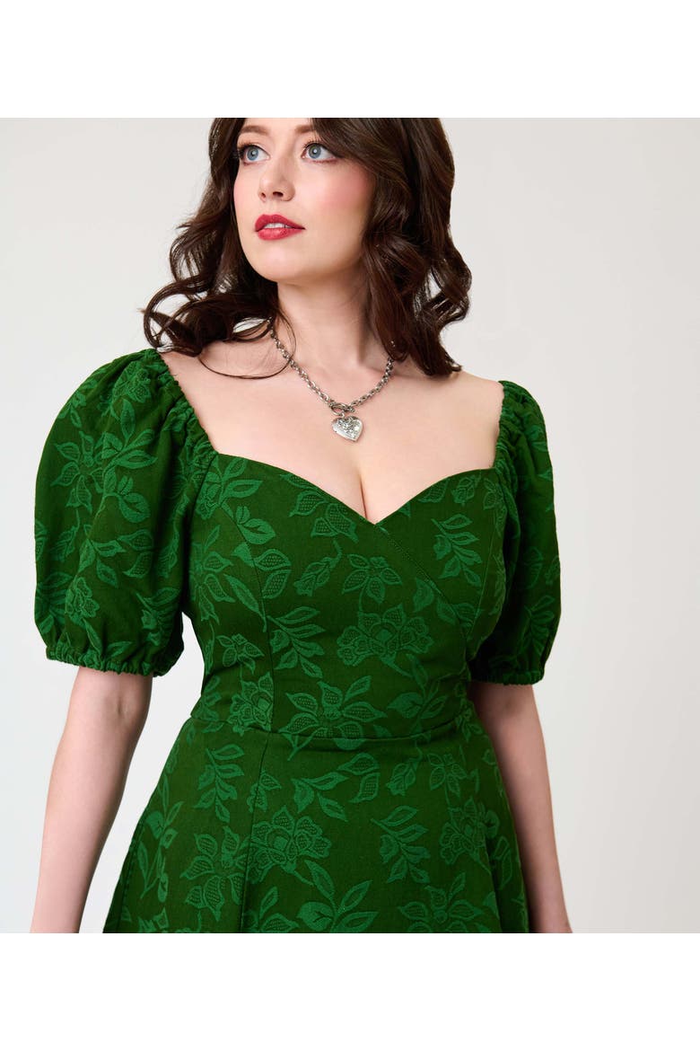 Jacquard Sweetheart Swing Dress, Alternate, color, Green Floral Print