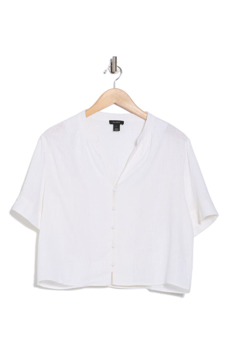Short Sleeve Crop Button-Up Top, Alternate, color, BRIGHT WHITE