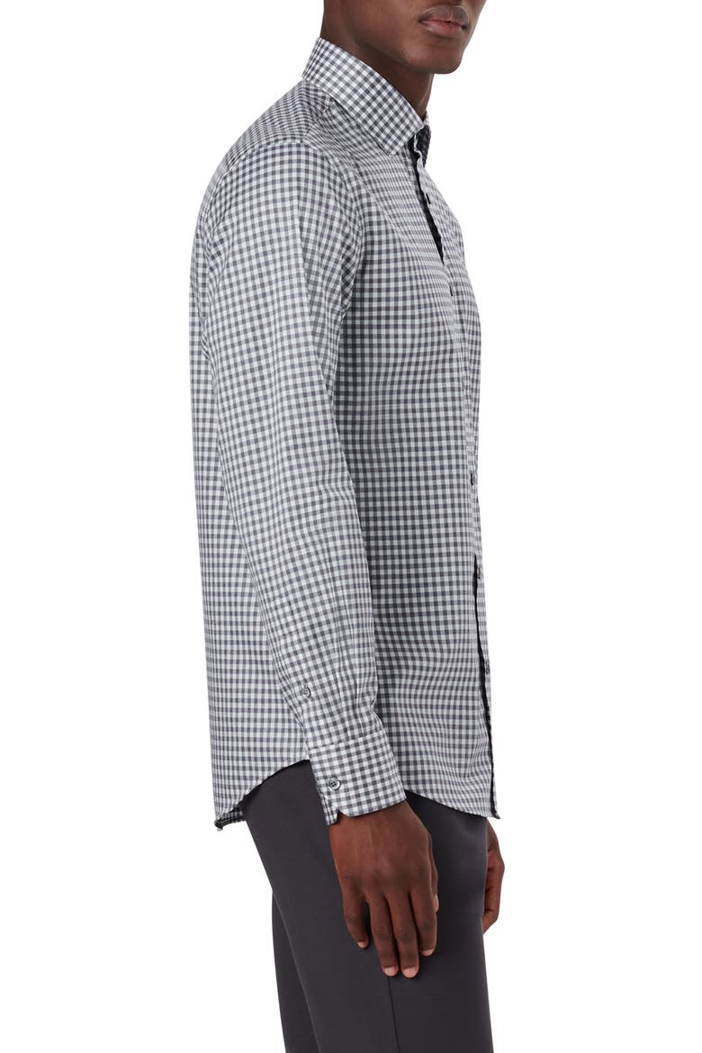 Shaped Fit Gingham Stretch Cotton Button-Up Shirt, Alternate, color, GRAPHITE
