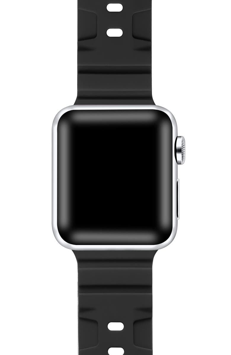 The Posh Tech Ridge Silicone 27mm Apple Watch<sup>®</sup> Watchband, Alternate, color, Black