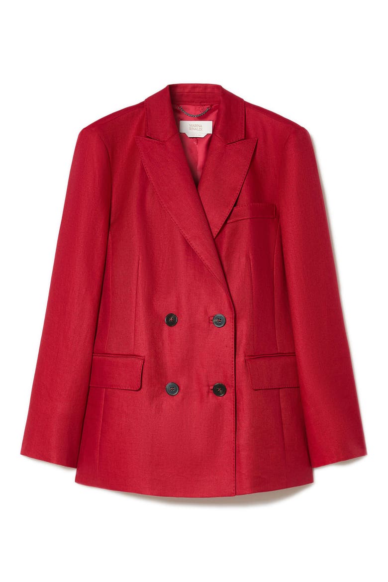 Double Breasted Linen Twill Blazer, Alternate, color, CHERRY