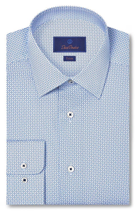 Trim Fit Blue Geometric Print Cotton Dress Shirt