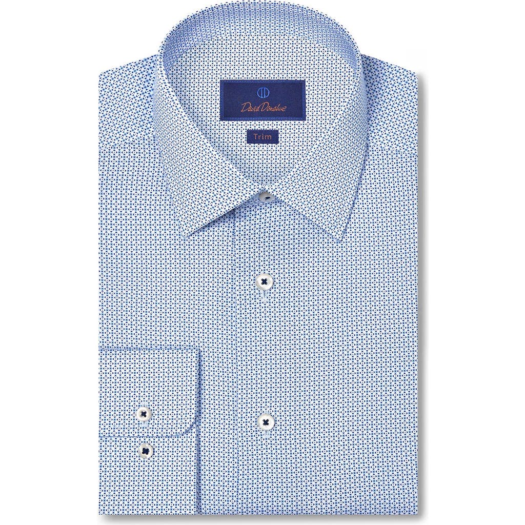 David Donahue Trim Fit Blue Geometric Print Cotton Dress Shirt In Multi