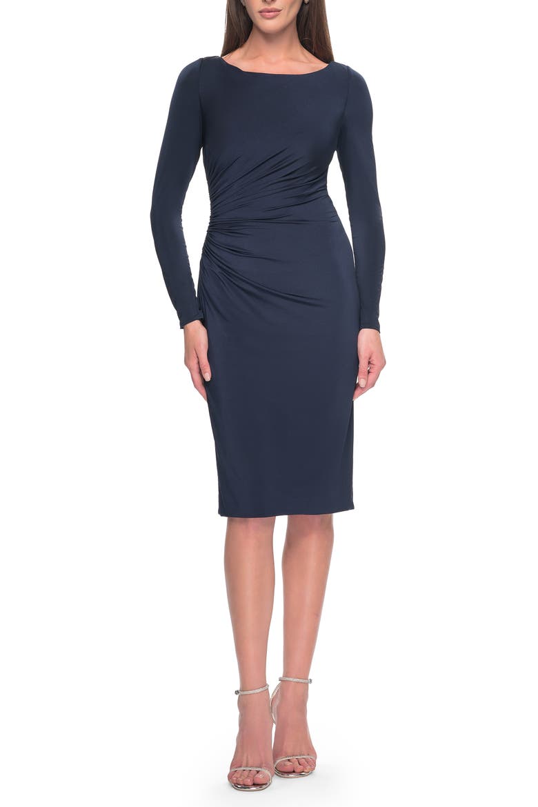Short Simple Jersey Dress with Flattering Ruching, Main, color, Navy