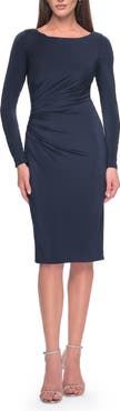 La Femme Short Simple Jersey Dress with Flattering Ruching