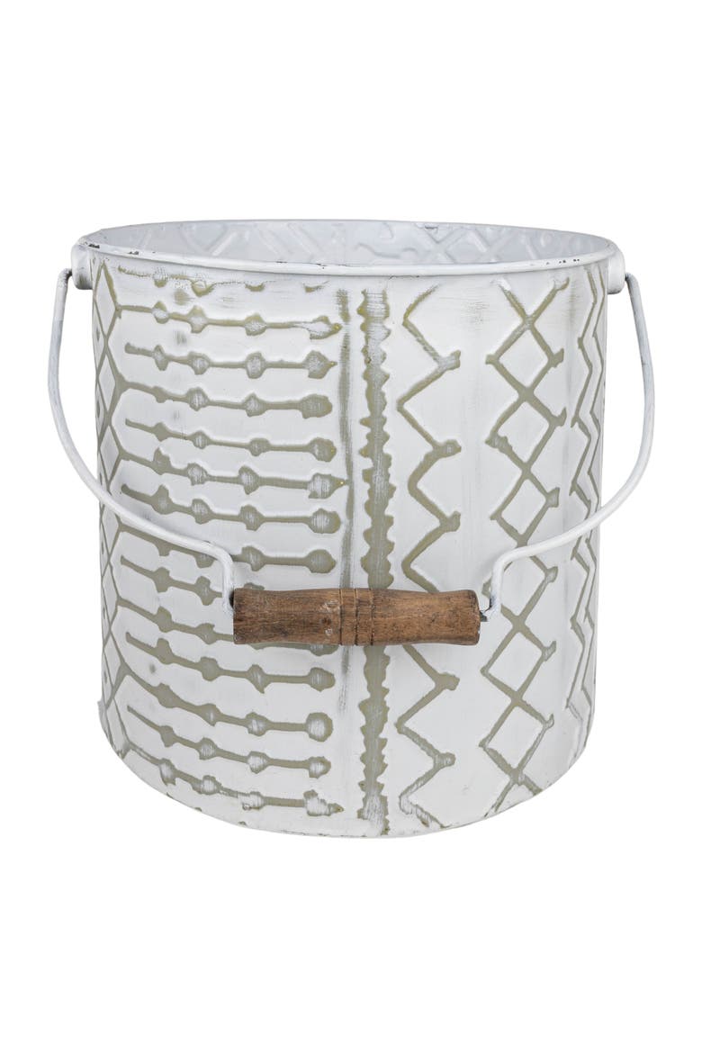 Multi Pattern Bucket Planter Metal & Wood, Main, color, White