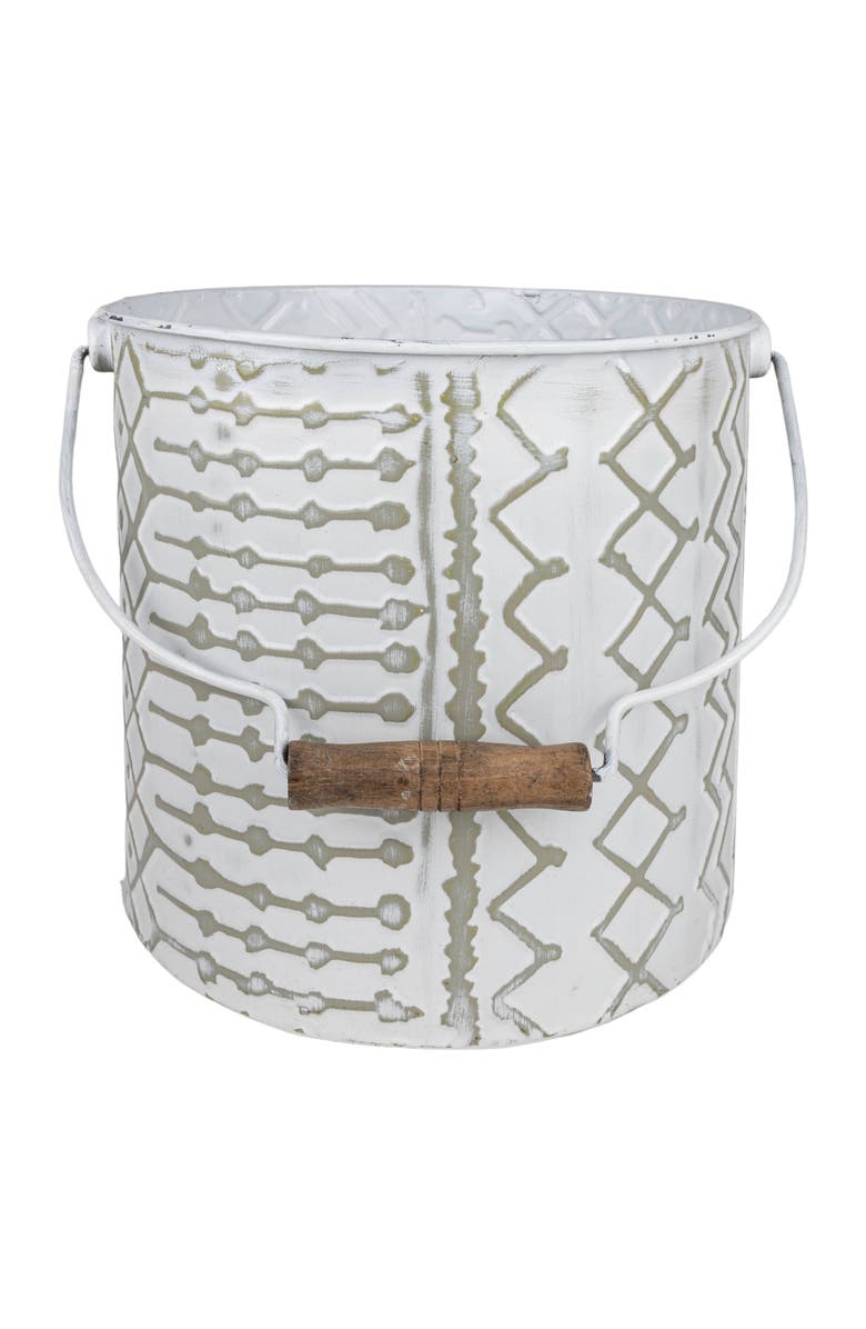Foreside Home and Garden Multi Pattern Bucket Planter Metal & Wood, Main, color, White