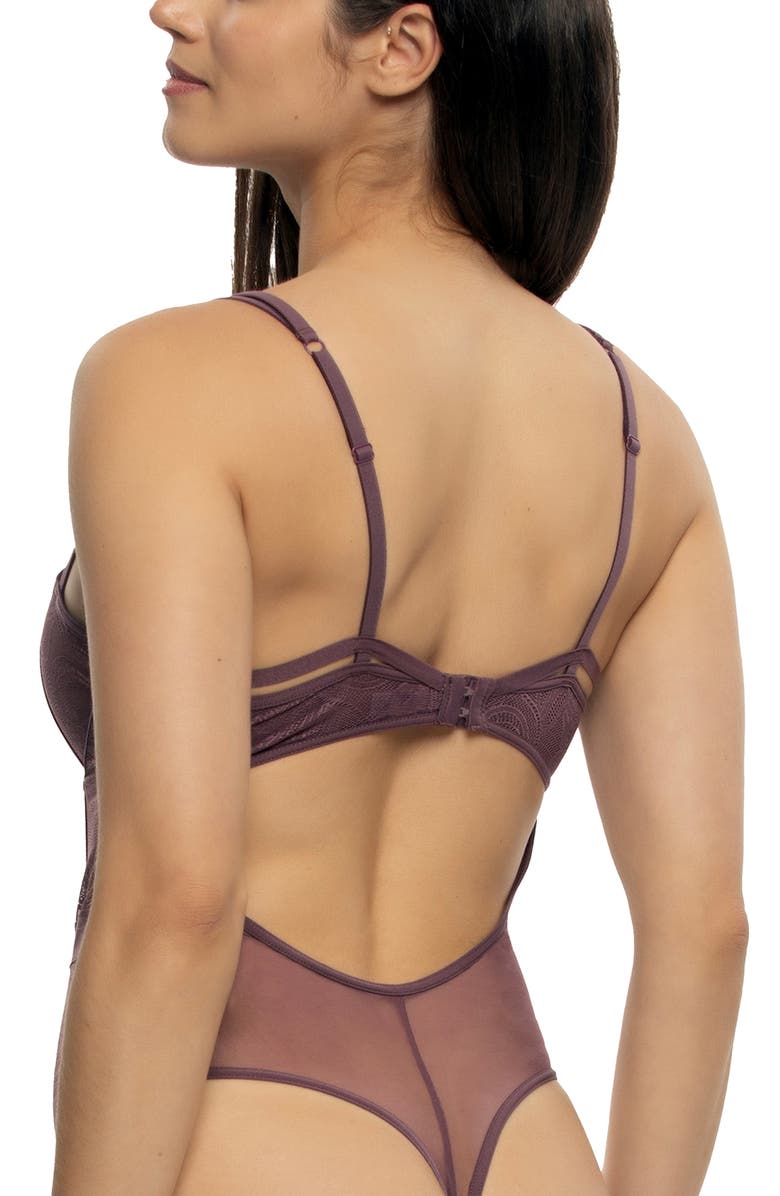 Felina Anika Strappy Underwire Lace & Mesh Teddy, Alternate, color, Plum Wine