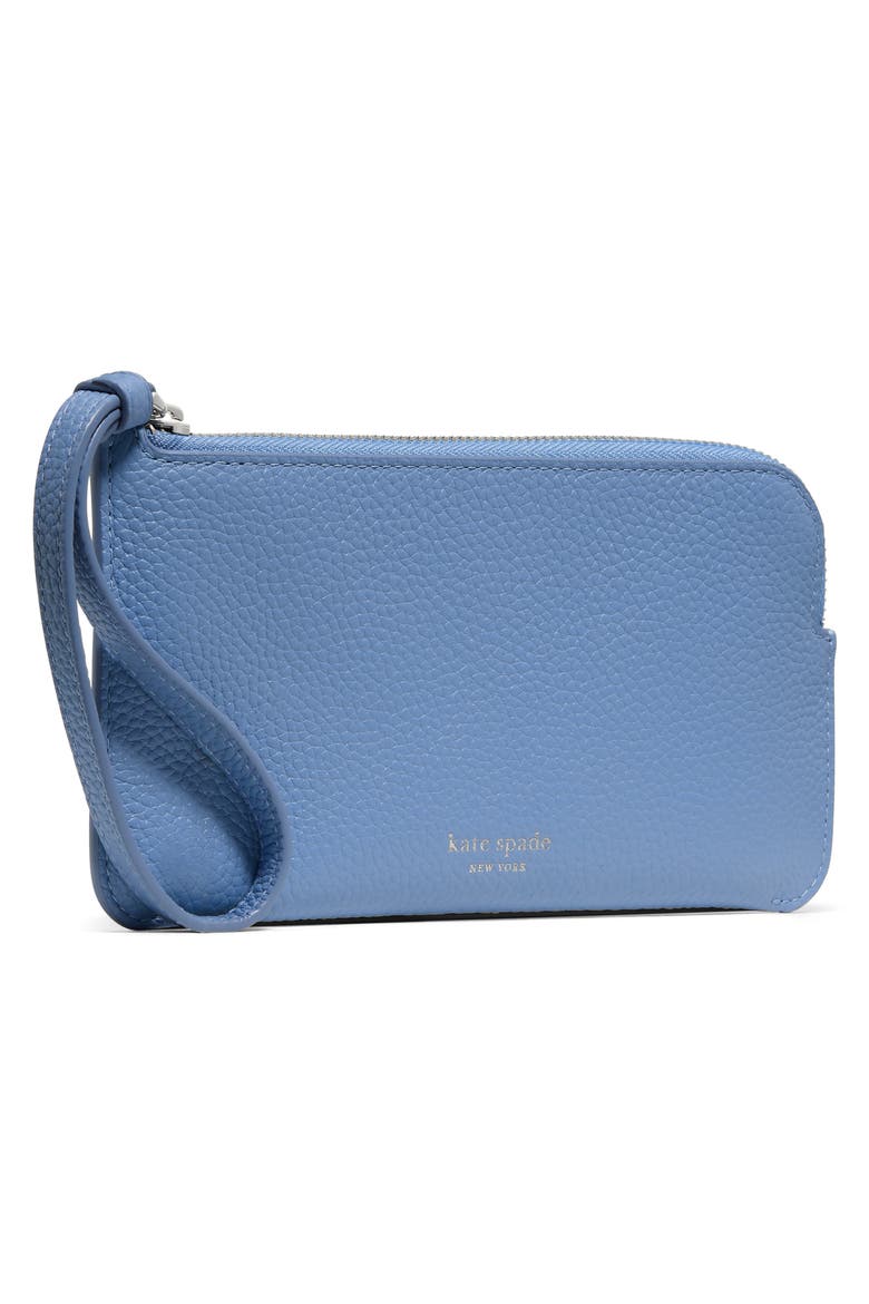 small zippy pebble leather wristlet, Alternate, color, BLUE.